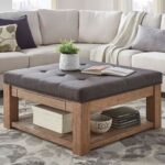 Lennon Square Storage Ottoman Coffee Table-Dark Grey linen