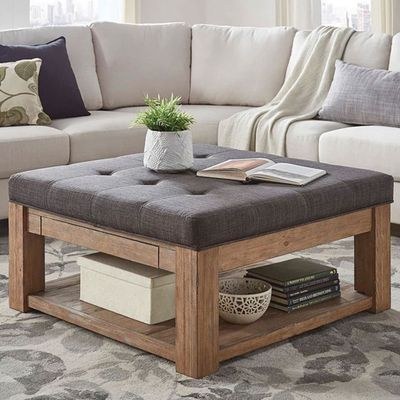 Lennon Square Storage Ottoman Coffee Table-Dark Grey linen - Image 2