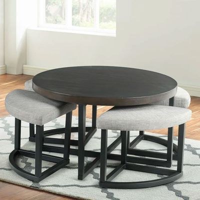 Carloz Cross Legs Coffee Table with Stools-Black