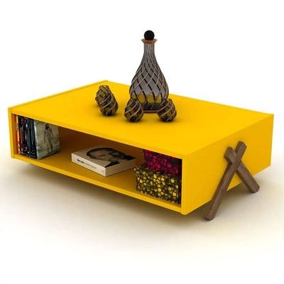 Jaeleah Cross Legs Coffee Table with Storage-Yellow - Image 2