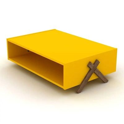 Jaeleah Cross Legs Coffee Table with Storage-Yellow - Image 3