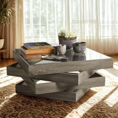 Geometric Wooden Coffee Table-Oak Grey Finish - Modern Center Table for Living Room - Unique Contemporary Design - Durable Engineered Wood - Compact & Stylish Table for Homes & Apartments - Easy to Assemble - Image 3