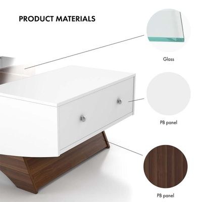 2-Drawer Contemporary Coffee Table - Sleek White Center Table for Living Room - Modern Minimalist Design - Durable Wooden Construction - Space-Saving Table with Hidden Storage - Ideal for Homes & Apartments - Image 2