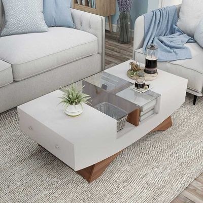 2-Drawer Contemporary Coffee Table - Sleek White Center Table for Living Room - Modern Minimalist Design - Durable Wooden Construction - Space-Saving Table with Hidden Storage - Ideal for Homes & Apartments - Image 4