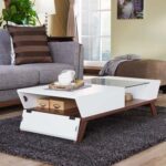 Browson Mid-Century Modern Glass Insert Coffee Table White