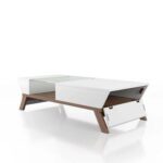 Browson Mid-Century Modern Glass Insert Coffee Table White