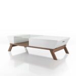 Browson Mid-Century Modern Glass Insert Coffee Table White