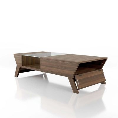Browson Mid-Century Modern Glass Insert Coffee Table Brown - Image 2