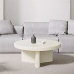 Nesnesis White Fluted Coffee Table-Modern Round Center Table with Fluted Base-Elegant Minimalist Design for Living Room