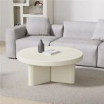 Nesnesis White Fluted Coffee Table-Modern Round Center Table with Fluted Base-Elegant Minimalist Design for Living Room
