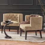 Gilmanton Wide Tufted Club Chair (Set of 2)-Beige-Classic Button-Tufted Armchairs-Upholstered Lounge Chairs with Wide Seating-Elegant Accent Chairs for Living Room or Office-Sturdy Wooden Legs-Comfortable & Stylish Pair-Perfect for Home Décor