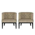 Gilmanton Wide Tufted Club Chair (Set of 2)-Beige-Classic Button-Tufted Armchairs-Upholstered Lounge Chairs with Wide Seating-Elegant Accent Chairs for Living Room or Office-Sturdy Wooden Legs-Comfortable & Stylish Pair-Perfect for Home Décor