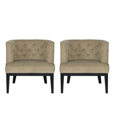 Gilmanton Wide Tufted Club Chair (Set of 2)-Beige-Classic Button-Tufted Armchairs-Upholstered Lounge Chairs with Wide Seating-Elegant Accent Chairs for Living Room or Office-Sturdy Wooden Legs-Comfortable & Stylish Pair-Perfect for Home Décor - Image 2