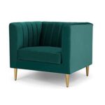 Box Tufted Channel Armchair-Green-Modern Upholstered Accent Chair with Box Tufting-Stylish Channel Stitch Design-Comfortable Armchair for Living Room or Bedroom-Soft Fabric Finish-Sturdy Frame Construction-Contemporary Lounge Seating for Home or Office