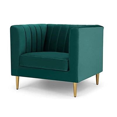 Box Tufted Channel Armchair-Green-Modern Upholstered Accent Chair with Box Tufting-Stylish Channel Stitch Design-Comfortable Armchair for Living Room or Bedroom-Soft Fabric Finish-Sturdy Frame Construction-Contemporary Lounge Seating for Home or Office - Image 2
