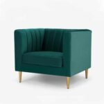 Box Tufted Channel Armchair-Green-Modern Upholstered Accent Chair with Box Tufting-Stylish Channel Stitch Design-Comfortable Armchair for Living Room or Bedroom-Soft Fabric Finish-Sturdy Frame Construction-Contemporary Lounge Seating for Home or Office
