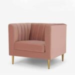 Box Tufted Channel Armchair-Pink-Modern Upholstered Accent Chair with Box Tufting-Stylish Channel Stitch Design-Comfortable Armchair for Living Room or Bedroom-Soft Fabric Finish-Sturdy Frame Construction-Contemporary Lounge Seating for Home or Office