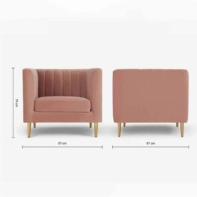 Box Tufted Channel Armchair-Pink-Modern Upholstered Accent Chair with Box Tufting-Stylish Channel Stitch Design-Comfortable Armchair for Living Room or Bedroom-Soft Fabric Finish-Sturdy Frame Construction-Contemporary Lounge Seating for Home or Office - Image 3