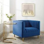 Box Tufted Channel Armchair-Blue-Modern Upholstered Accent Chair with Box Tufting-Stylish Channel Stitch Design-Comfortable Armchair for Living Room or Bedroom-Soft Fabric Finish-Sturdy Frame Construction-Contemporary Lounge Seating for Home or Office