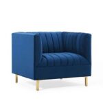 Box Tufted Channel Armchair-Blue-Modern Upholstered Accent Chair with Box Tufting-Stylish Channel Stitch Design-Comfortable Armchair for Living Room or Bedroom-Soft Fabric Finish-Sturdy Frame Construction-Contemporary Lounge Seating for Home or Office
