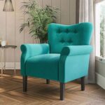Andrew Button Tufted Arm Chair-Teal-Classic Upholstered Accent Chair with Button Tufting-Comfortable Lounge Chair with Armrests-Elegant Design for Living Room, Bedroom, or Office-Soft Fabric Finish-Sturdy Wooden Frame