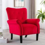 Andrew Button Tufted Arm-Red-Classic Upholstered Accent Chair with Button Tufting-Comfortable Lounge Chair with Armrests-Elegant Design for Living Room, Bedroom, or Office-Soft Fabric Finish-Sturdy Wooden Frame
