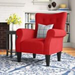 Andrew Button Tufted Arm-Red-Classic Upholstered Accent Chair with Button Tufting-Comfortable Lounge Chair with Armrests-Elegant Design for Living Room, Bedroom, or Office-Soft Fabric Finish-Sturdy Wooden Frame