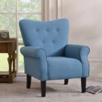 Andrew Button Tufted Arm-Blue-Classic Upholstered Accent Chair with Button Tufting-Comfortable Lounge Chair with Armrests-Elegant Design for Living Room, Bedroom, or Office-Soft Fabric Finish-Sturdy Wooden Frame