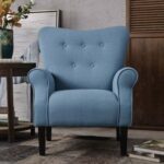 Andrew Button Tufted Arm-Blue-Classic Upholstered Accent Chair with Button Tufting-Comfortable Lounge Chair with Armrests-Elegant Design for Living Room, Bedroom, or Office-Soft Fabric Finish-Sturdy Wooden Frame