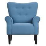 Andrew Button Tufted Arm-Blue-Classic Upholstered Accent Chair with Button Tufting-Comfortable Lounge Chair with Armrests-Elegant Design for Living Room, Bedroom, or Office-Soft Fabric Finish-Sturdy Wooden Frame
