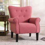 Andrew Button Tufted Arm-Rose-Classic Upholstered Accent Chair with Button Tufting-Comfortable Lounge Chair with Armrests-Elegant Design for Living Room, Bedroom, or Office-Soft Fabric Finish-Sturdy Wooden Frame