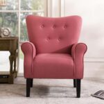 Andrew Button Tufted Arm-Rose-Classic Upholstered Accent Chair with Button Tufting-Comfortable Lounge Chair with Armrests-Elegant Design for Living Room, Bedroom, or Office-Soft Fabric Finish-Sturdy Wooden Frame