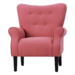 Andrew Button Tufted Arm-Rose-Classic Upholstered Accent Chair with Button Tufting-Comfortable Lounge Chair with Armrests-Elegant Design for Living Room, Bedroom, or Office-Soft Fabric Finish-Sturdy Wooden Frame