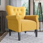 Andrew Button Tufted Arm Chair-Yellow-Classic Upholstered Accent Chair with Button Tufting-Comfortable Lounge Chair with Armrests-Elegant Design for Living Room, Bedroom, or Office-Soft Fabric Finish-Sturdy Wooden Frame