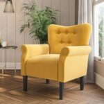 Andrew Button Tufted Arm Chair-Yellow-Classic Upholstered Accent Chair with Button Tufting-Comfortable Lounge Chair with Armrests-Elegant Design for Living Room, Bedroom, or Office-Soft Fabric Finish-Sturdy Wooden Frame