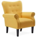 Andrew Button Tufted Arm Chair-Yellow-Classic Upholstered Accent Chair with Button Tufting-Comfortable Lounge Chair with Armrests-Elegant Design for Living Room, Bedroom, or Office-Soft Fabric Finish-Sturdy Wooden Frame