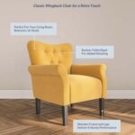 Andrew Button Tufted Arm Chair-Yellow-Classic Upholstered Accent Chair with Button Tufting-Comfortable Lounge Chair with Armrests-Elegant Design for Living Room, Bedroom, or Office-Soft Fabric Finish-Sturdy Wooden Frame