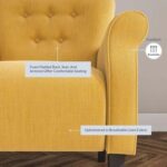 Andrew Button Tufted Arm Chair-Yellow-Classic Upholstered Accent Chair with Button Tufting-Comfortable Lounge Chair with Armrests-Elegant Design for Living Room, Bedroom, or Office-Soft Fabric Finish-Sturdy Wooden Frame