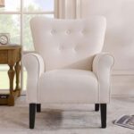 Andrew Button Tufted Arm-Ivory-Classic Upholstered Accent Chair with Button Tufting-Comfortable Lounge Chair with Armrests-Elegant Design for Living Room, Bedroom, or Office-Soft Fabric Finish-Sturdy Wooden Frame