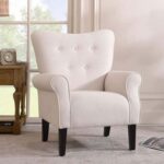 Andrew Button Tufted Arm-Ivory-Classic Upholstered Accent Chair with Button Tufting-Comfortable Lounge Chair with Armrests-Elegant Design for Living Room, Bedroom, or Office-Soft Fabric Finish-Sturdy Wooden Frame