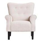 Andrew Button Tufted Arm-Ivory-Classic Upholstered Accent Chair with Button Tufting-Comfortable Lounge Chair with Armrests-Elegant Design for Living Room, Bedroom, or Office-Soft Fabric Finish-Sturdy Wooden Frame