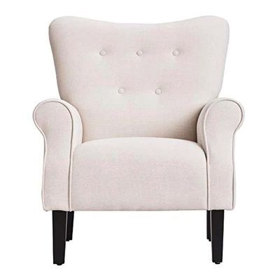Andrew Button Tufted Arm-Ivory-Classic Upholstered Accent Chair with Button Tufting-Comfortable Lounge Chair with Armrests-Elegant Design for Living Room, Bedroom, or Office-Soft Fabric Finish-Sturdy Wooden Frame - Image 3