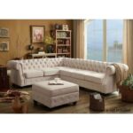 Rosevera Evart Tufted Left-Facing Sectional Sofa with Ottoman-Beige-Spacious Upholstered Corner Sofa-Elegant Button-Tufted Design-Modern Fabric Finish-Durable Frame-Perfect for Living Room or Lounge Area-Stylish & Functional Modular Seating