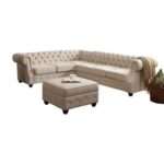Rosevera Evart Tufted Left-Facing Sectional Sofa with Ottoman-Beige-Spacious Upholstered Corner Sofa-Elegant Button-Tufted Design-Modern Fabric Finish-Durable Frame-Perfect for Living Room or Lounge Area-Stylish & Functional Modular Seating