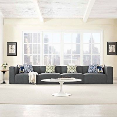 Modway Mingle 4-Piece Sectional Sofa-Drak Grey-Modern Modular Sofa-Comfortable Upholstered Seating with Stylish Design-Spacious Corner Sectional for Living Room-Durable Frame Construction-Versatile Configuration-Contemporary Fabric Finish-Perfect for Family Rooms & Lounges