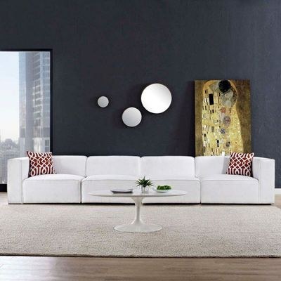 Modway Mingle 4-Piece Sectional Sofa-White-Modern Modular Sofa-Comfortable Upholstered Seating with Stylish Design-Spacious Corner Sectional for Living Room-Durable Frame Construction-Versatile Configuration-Contemporary Fabric Finish-Perfect for Family Rooms & Lounges
