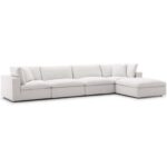 Modway Commix Down-Filled Overstuffed 5-Piece Sectional Sofa Set with Ottoman-Ivory-Luxuriously Plush Upholstered Modular Sofa-Extra Comfortable Down-Filled Cushions-Spacious Sectional with Matching Ottoman-Modern Design for Living Room or Lounge