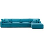 Modway Commix Down-Filled Overstuffed 5-Piece Sectional Sofa Set with Ottoman-Sky Blue-Luxuriously Plush Upholstered Modular Sofa-Extra Comfortable Down-Filled Cushions-Spacious Sectional with Matching Ottoman-Modern Design for Living Room or Lounge