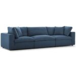 Modway Commix Down-Filled Overstuffed 3-Piece Sectional Sofa Set-Blue-Plush Upholstered Modular Sofa-Comfortable Down-Filled Cushions-Spacious Modern Sectional for Living Room or Lounge-Durable Frame Construction