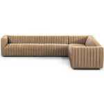 Augustine 3 Piece Leather Sectional Sofa-Brown